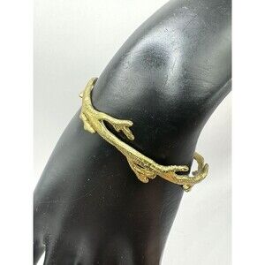 Chibi Jewels Figural Twig Branch Open Cuff Bracelet Gold Tone Brass 6.75" Signed